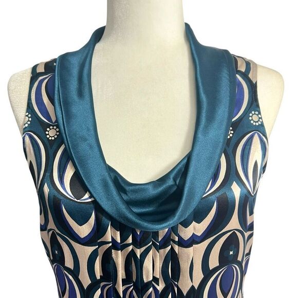 Ted Baker London Women's Teal Blue Patterned Silk Cowl Neck Dress Size 2 - Picture 4 of 12